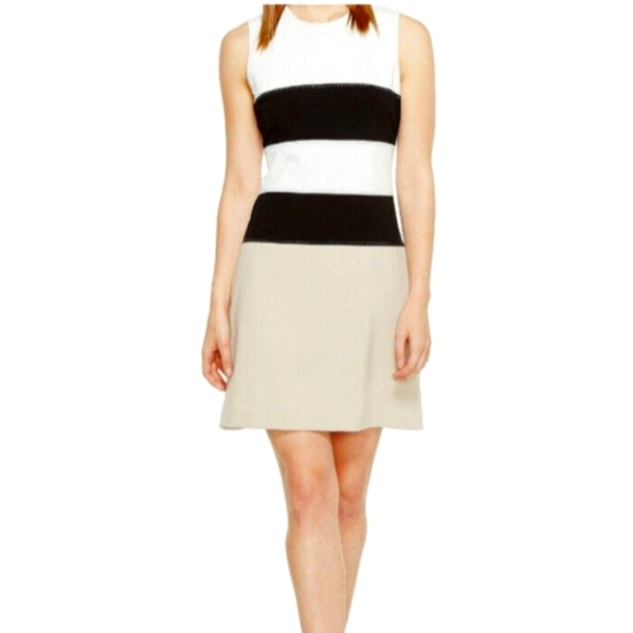 Calvin Klein Sleeveless Color Block Sheath Mini Dress. Size: 16 - Picture 1 of 14